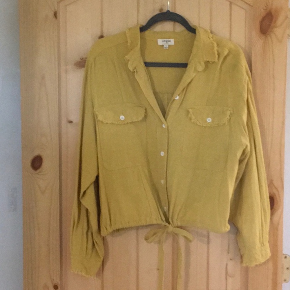 Yellow button down blouse